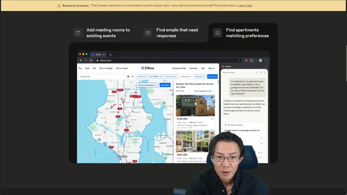 Claude for Chromeによる不動産サイトでの検索