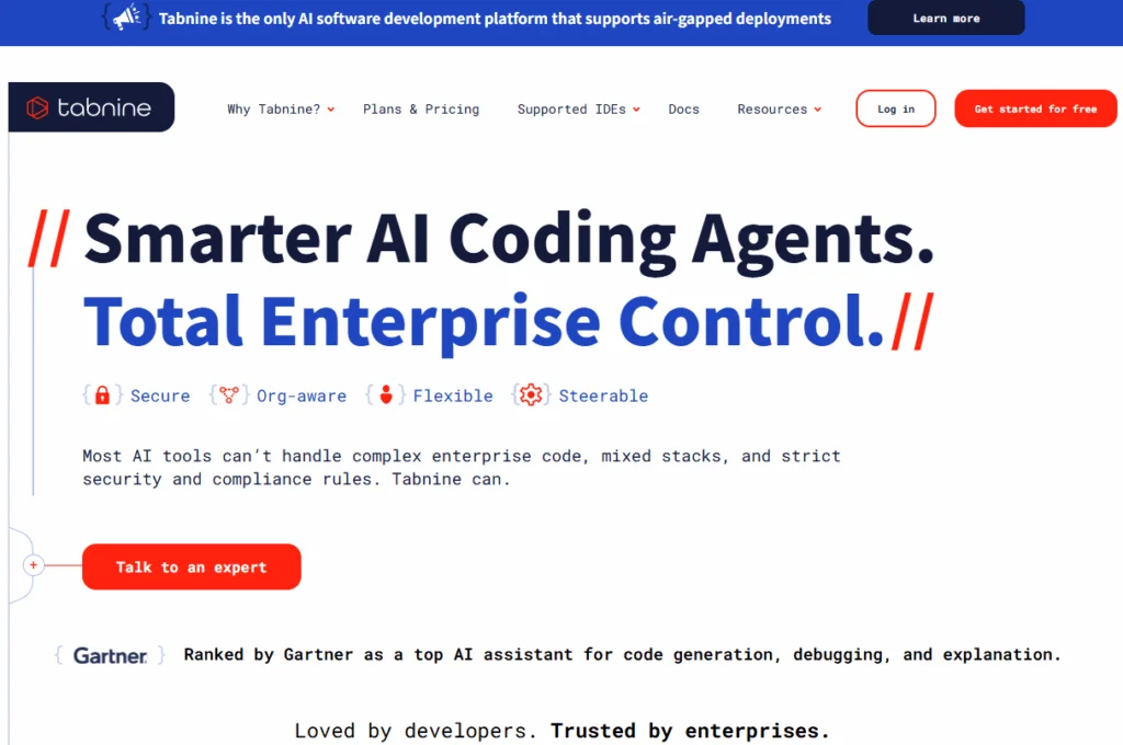 企業向け開発を効率化するAIツールTabnineの公式サイト。コード生成・デバッグでGartner高評価。