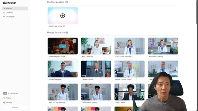 HeyGen Live Avatar月99ドルでリアルタイム会話が実現APIで簡単サイト導入も可能 - キャプチャ 2 - 生成AIビジネス活用研究所 Live Avatarのダッシュボードに表示された83種類のプリセットアバターのサムネイル一覧。医師、弁護士、セラピストなど多様なアバターがいる。