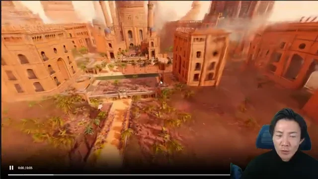 Marbleのレコード機能で生成された、カメラが移動する中東風の3D都市の動画プレビュー。