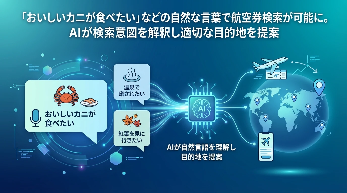 自然言語検索の革新性：「おいしいカニが食べたい」で航空券が見つかる時代