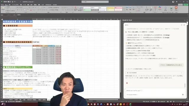 Claude for Excelアドインの実力を検証データ分析から考察まで自動化する革新的機能 - キャプチャ 7 - 生成AIビジネス活用研究所 Claude for Excelが選択されたExcelシートのパーセンテージ形式の数字を100で割り、正しいパーセンテージ表示に修正するデモンストレーション画面