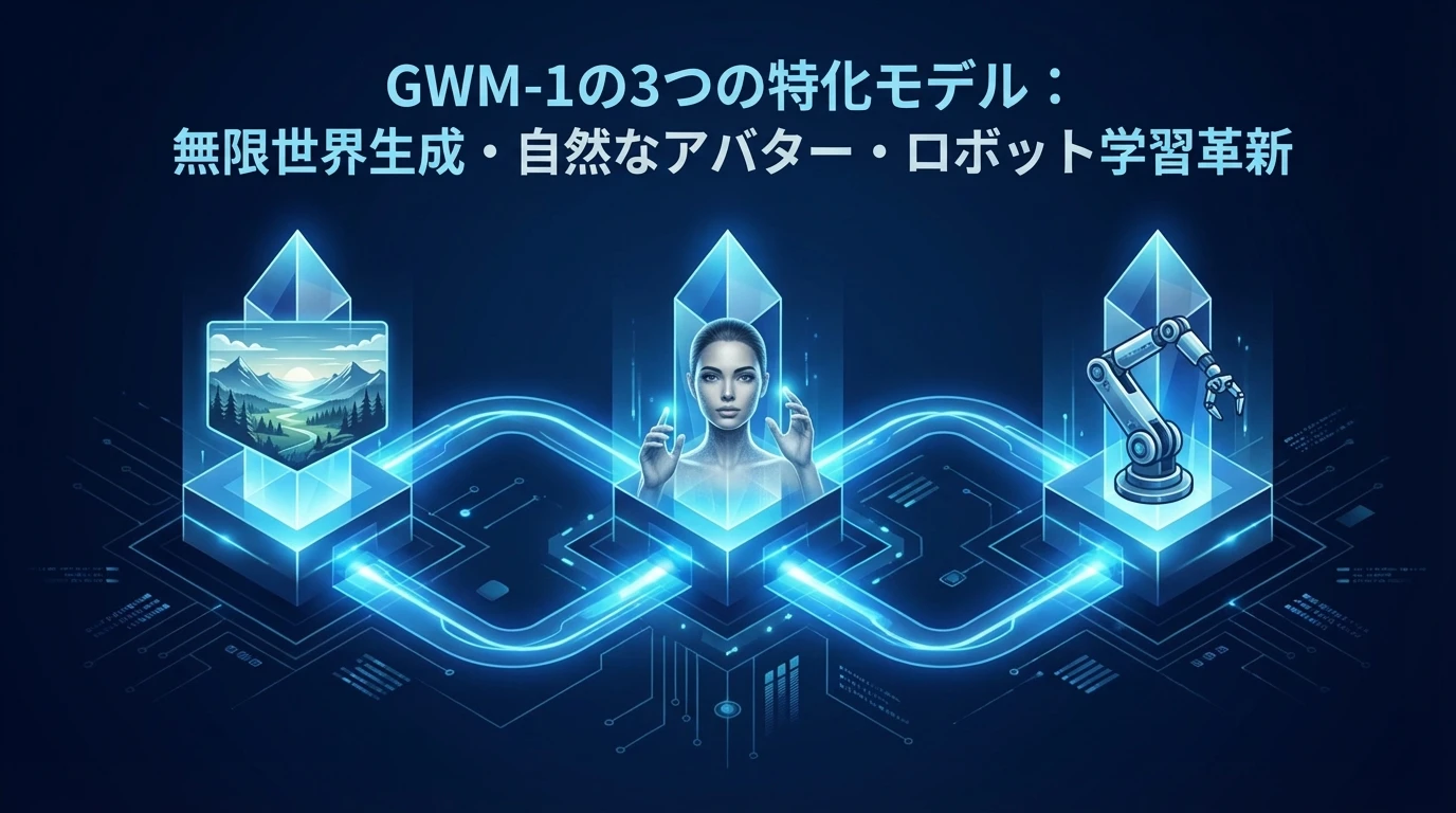heading_3つの特化型バリエーション用途別に最適化されたGWM-1_20251215_082848 - 生成AIビジネス活用研究所 3つの特化型バリエーション:用途別に最適化されたGWM-1