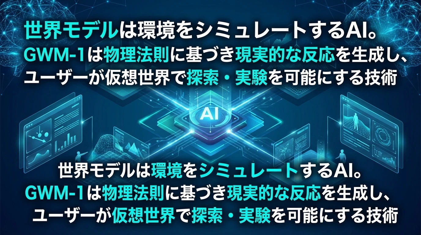 heading_GWM-1とは何か世界モデルの基本概念_20251215_082846 - 生成AIビジネス活用研究所 GWM-1とは何か?世界モデルの基本概念