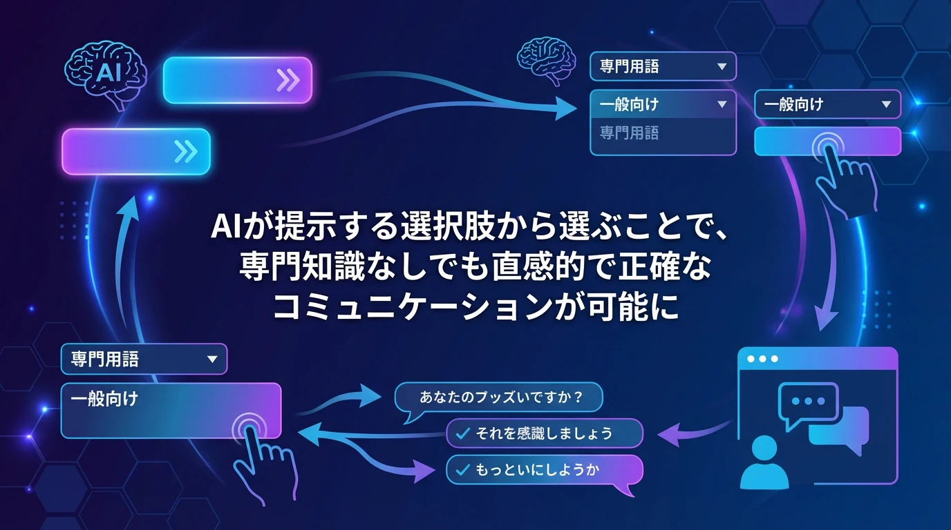 heading_機能3選択式チャットによるスムーズなやり取り_20260118_155714 - 生成AIビジネス活用研究所 機能3:選択式チャットによるスムーズなやり取り