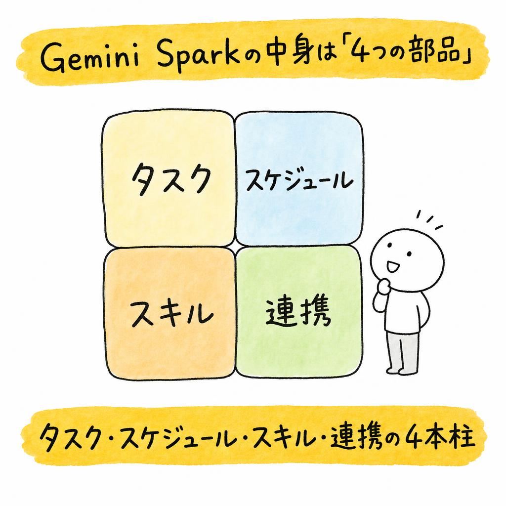 20260718_212808_Japanese_business_book_yurui_i_01 - 生成AIビジネス活用研究所 Gemini Sparkの中身は「4つの部品」