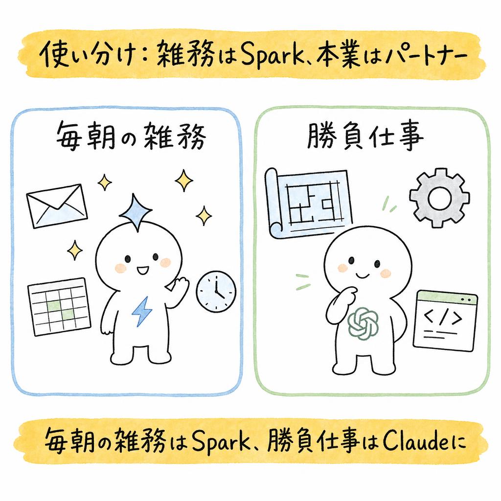 20260718_212902_Japanese_business_book_yurui_i_01-1 - 生成AIビジネス活用研究所 使い分け:ルーティンはSpark、本業はパートナー系