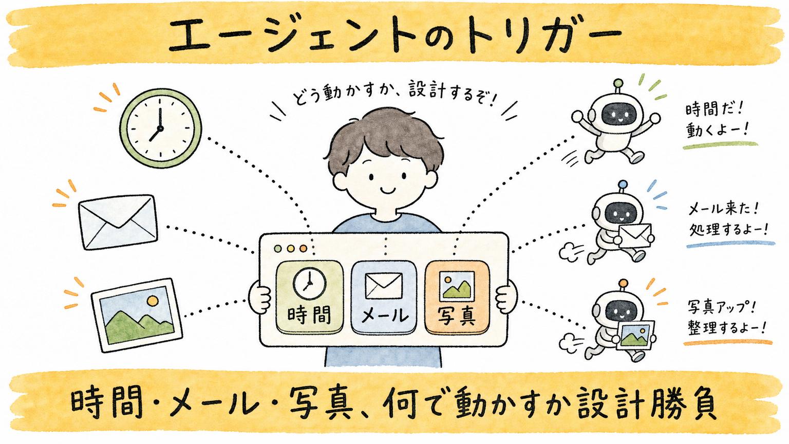 時間・メール・写真、何で動かすか設計勝負