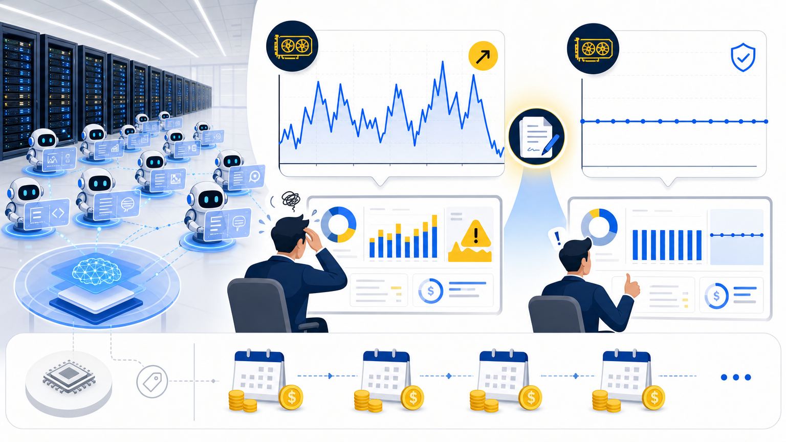 GPU計算資源の需給が金融商品化する理由を示すイラスト