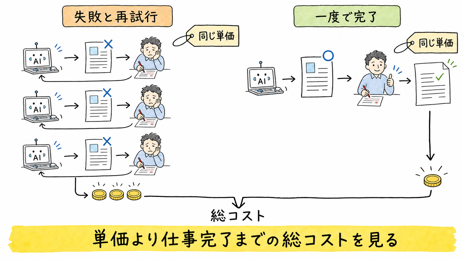 2．同じ単価でも「同じコスト」ではない