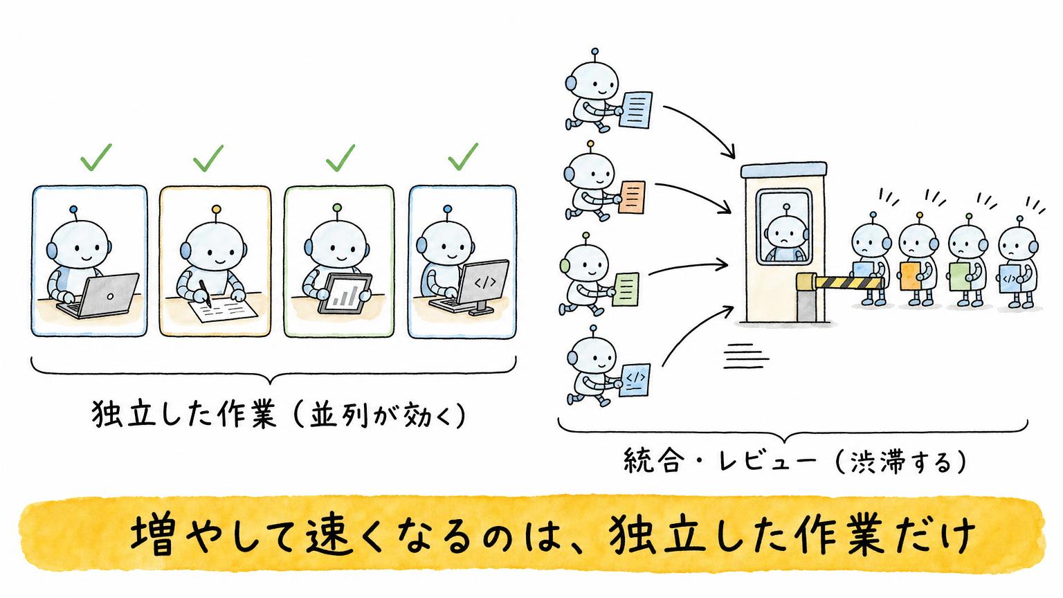 エージェント増加とボトルネックのイメージ