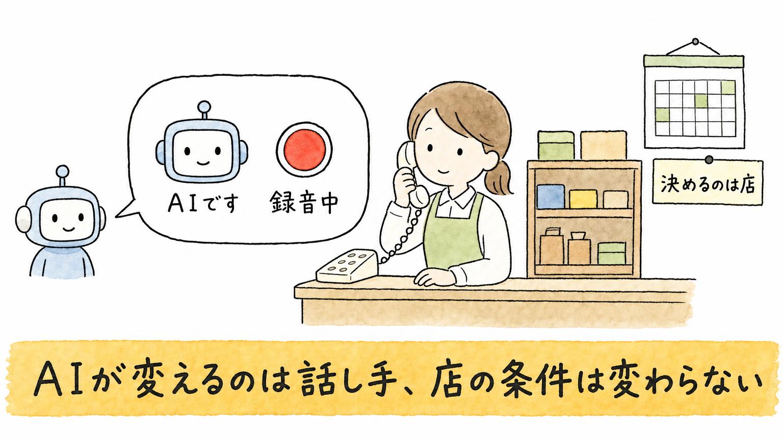 AIであることと録音中であることを店員に告げても、在庫や予約枠を決めるのは店だと示す図