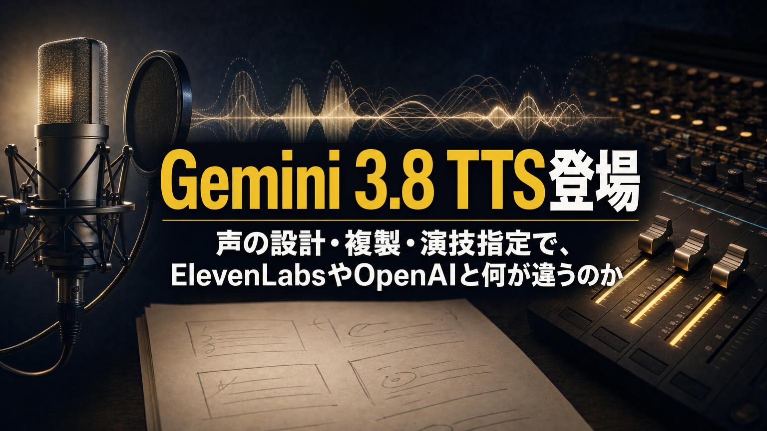GoogleのGemini 3.8 TTSで声を設計・複製し、演技を指定して読み上げる新しい音声生成を表したアイキャッチ画像