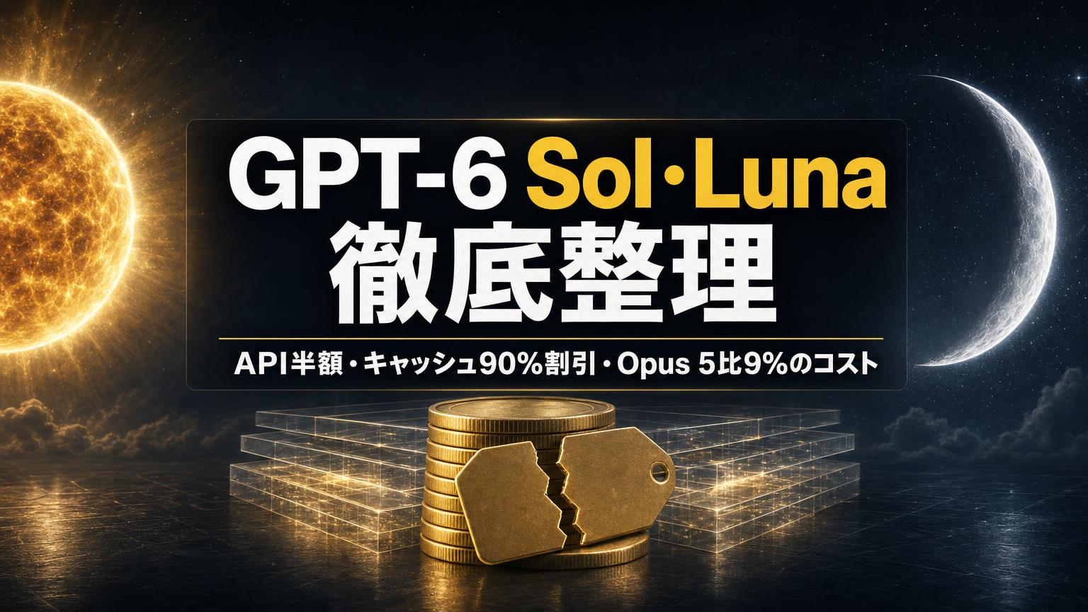 OpenAI「GPT-6 Sol・Luna」のAPI料金は半額に——キャッシュ入力90%割引