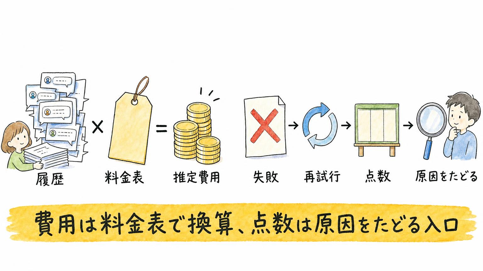 履歴から費用と作業の質を読み取る入口を示した図
