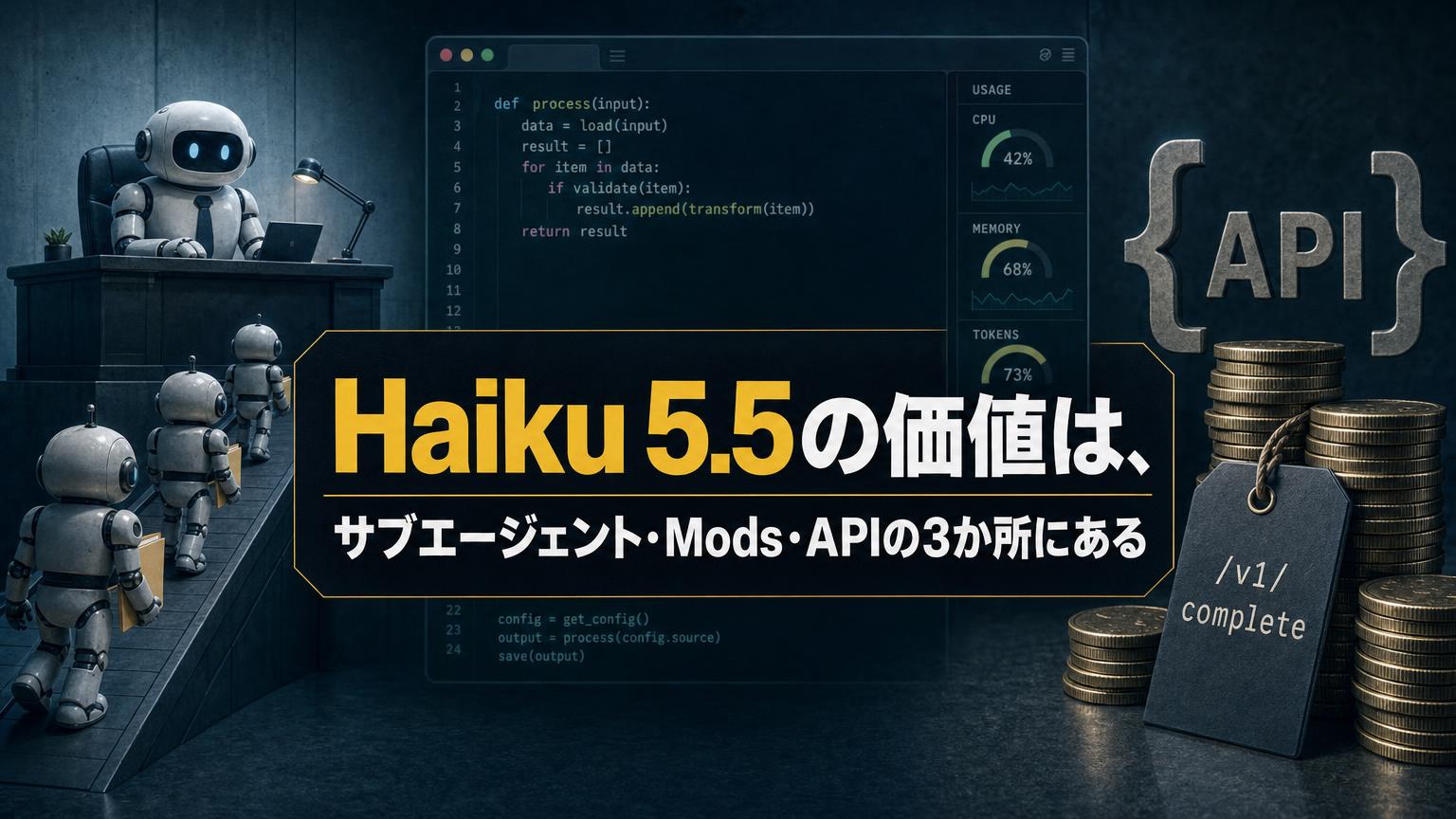 Claude Haiku 5.5の価値をサブエージェント・Mods・APIの3か所で解説する記事のアイキャッチ画像