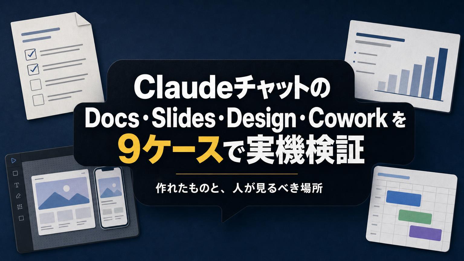 Claudeチャットの Docs・Slides・Design・Cowork を9ケースで実機検証。作れたものと、人が見るべき場所