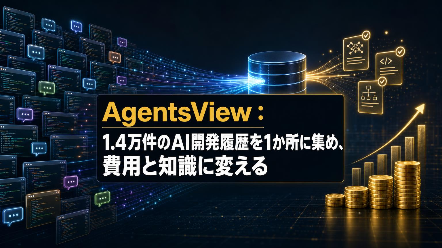 AgentsViewでAIコーディングの履歴を1か所に集めるイメージを表したアイキャッチ画像